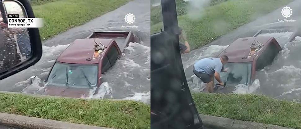 Familia rescata a conductor atrapado en su vehículo debido a las inundaciones en Texas