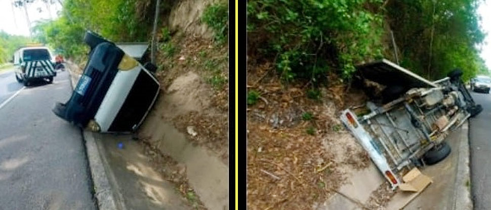 Conductor pierde el control y vuelca en carretera de Oro, sentido hacia Apopa