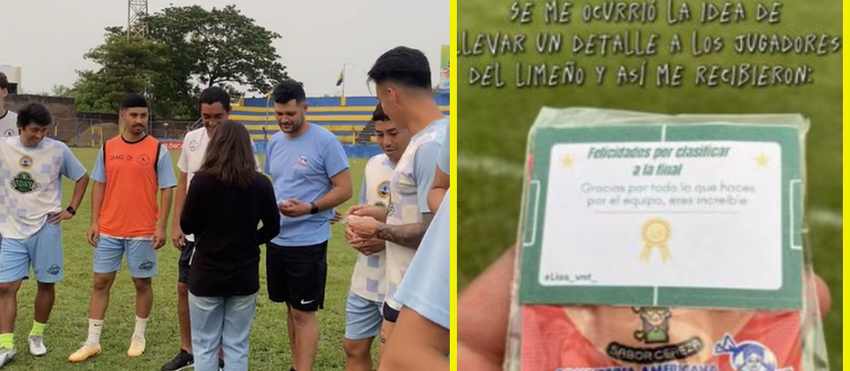 Salvadoreña entrega regalo a los jugadores del Limeño por llegar a la final