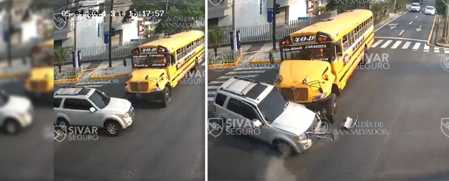 Busero se pasa semáforo en rojo y provoca grave accidente en San Salvador