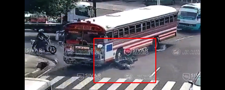 Imprudencia: Motociclista casi pierde la vida tras colisionar contra un autobús en San Salvador