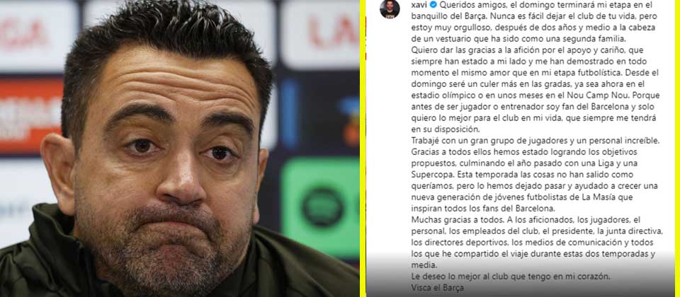 Xavi Hernández se despide en redes sociales y reitera que es fan del Barcelona