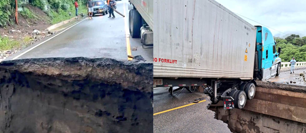 Guatemala: tráiler a punto de caer al río tras colapso de puente que conecta con El Salvador