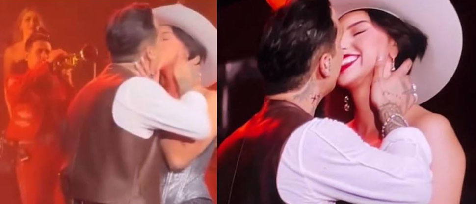 Christian Nodal y Ángela Aguilar sellan su amor con un profundo beso ante su público