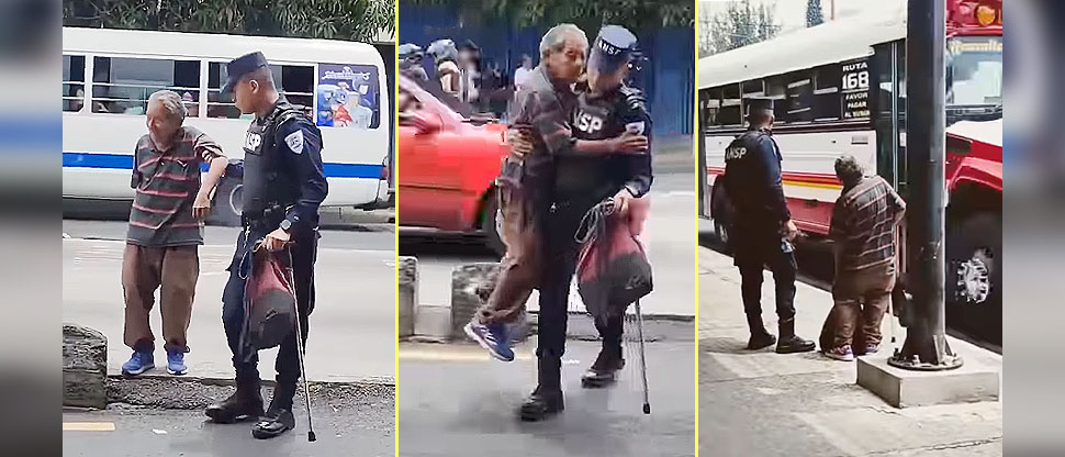 Estudiante de la PNC muestra su empatía y su profesionalismo al auxiliar a un anciano