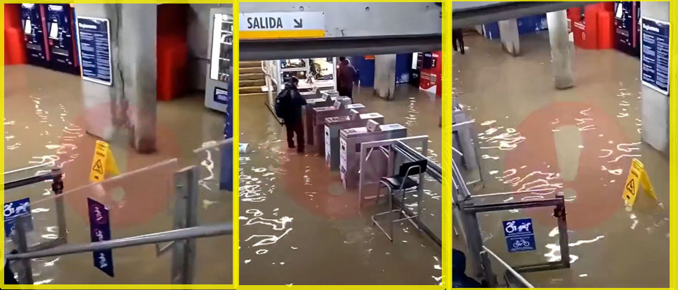 CHILE: Estación de tren Limache-Puerto en Villa Alemana resulta inundada por intensas lluvias