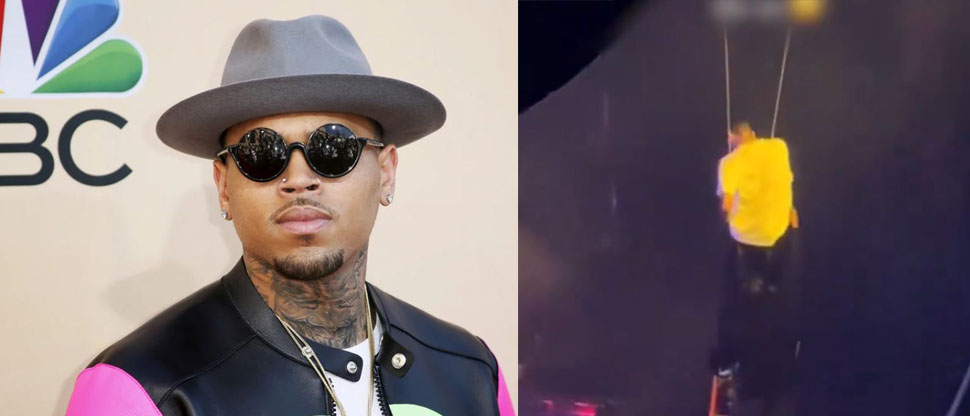 Así fue el enfado de Chris Brown tras quedar suspendido en el aire por un fallo técnico en un concierto