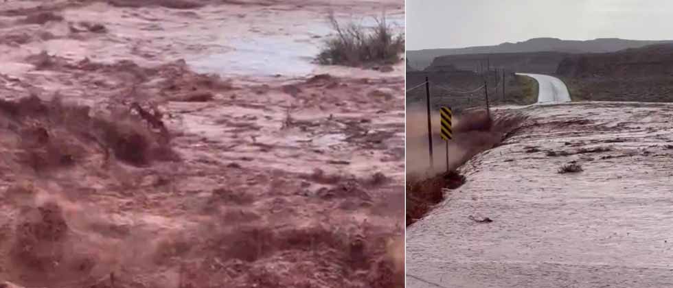 Inundación repentina bloquea el paso de vehículos en autopista de Utah, EUA