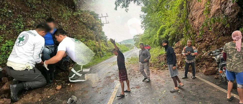 Socorristas auxilian a motociclista que se accidentó tras desprendimientos de rocas en Chalatenango