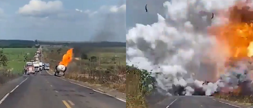 Este es el momento cuando un camión cisterna explota en una carretera de Brasil