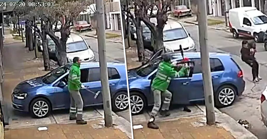 Barrendero detiene a punta de escobazos a sujetos que querían robar un carro