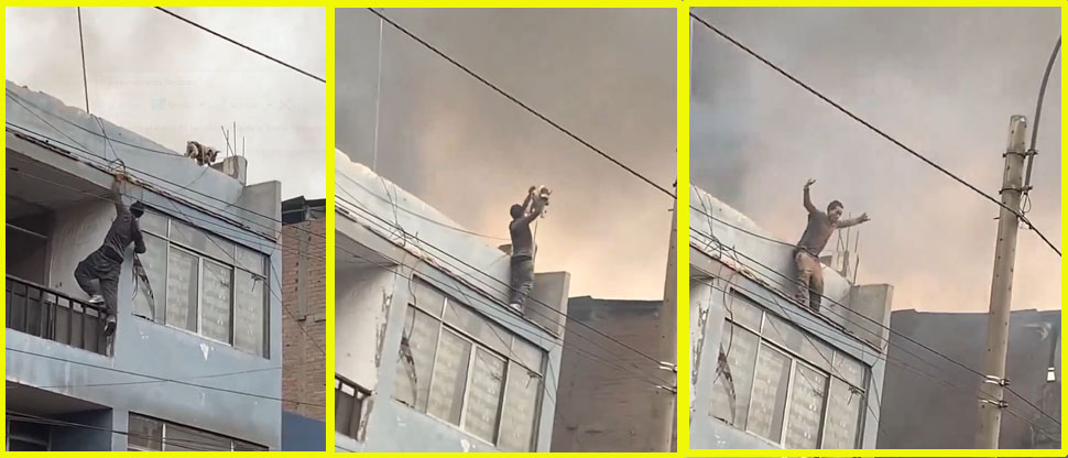Al estilo Spiderman, hombre escala un edificio para salvar a un perrito que huía de las llamas