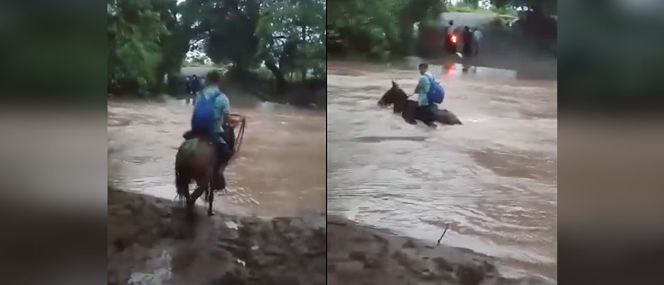 Hombre es arrastrado junto a su caballo al intentar cruzar un río crecido en Nicaragua