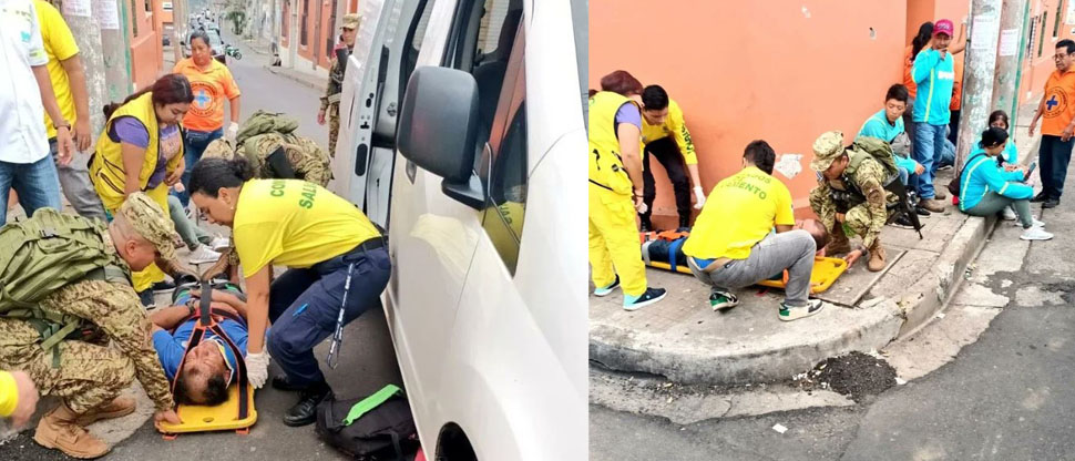 Militares auxilian a personas lesionadas en accidente de tránsito en Santa Ana