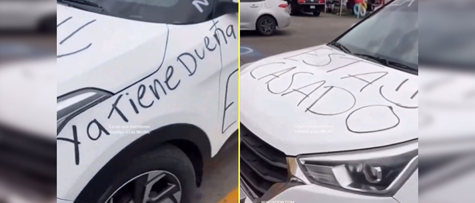 Mujer ocupa vehículo para enviar mensajes a las damas de su marido