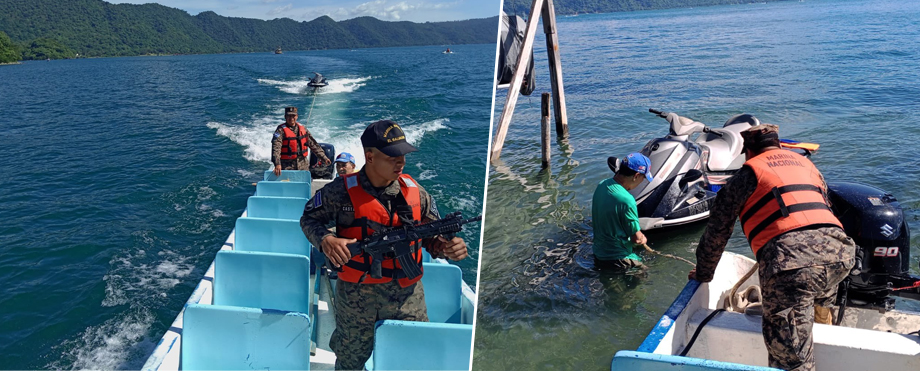 Rescatan a persona que se quedó varada en una moto acuática en lago de Coatepeque