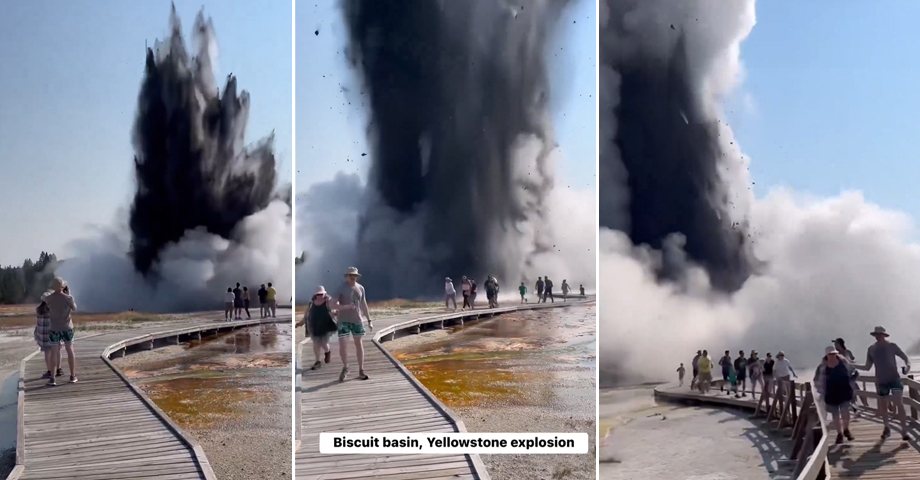 El momento justo cuando ocurre gran explosión de un geiser en Yellowstone
