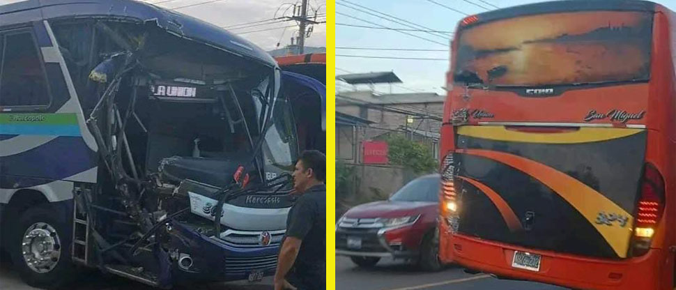 Este es el instante del choque de 2 buses que se “daban norte” en Conchagua, La Unión