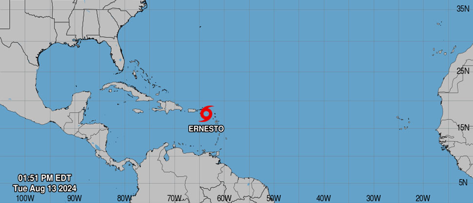 Tormenta Ernesto azotará esta noche el noroeste de Puerto Rico con vientos de 65 MPH