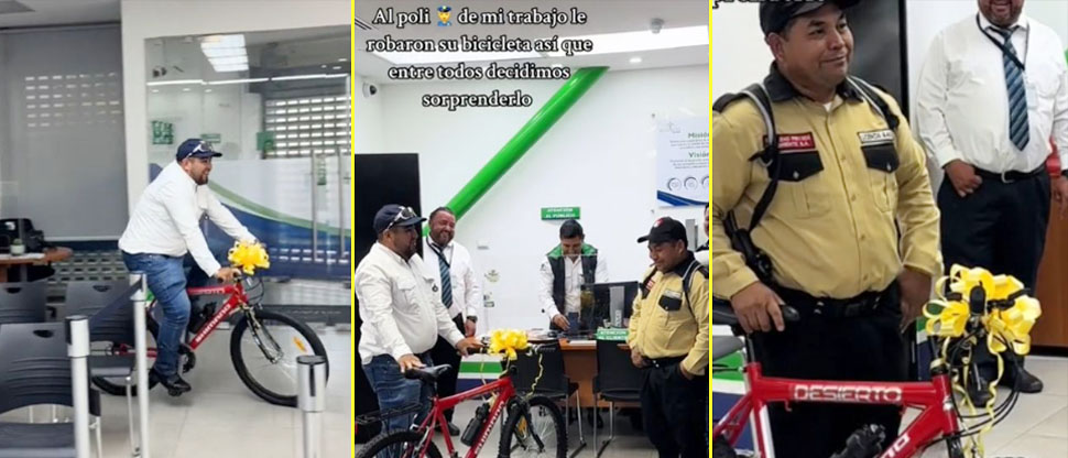 Guatemala: empleados colaboran y regalan bicicleta a vigilante que fue víctima de robo