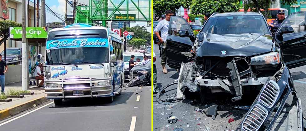 Coaster de la 44 y lujosa camioneta protagonizan accidente sobre bulevar Los Héroes