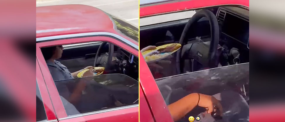 Viralizan video de mujer que desayuna mientras conduce