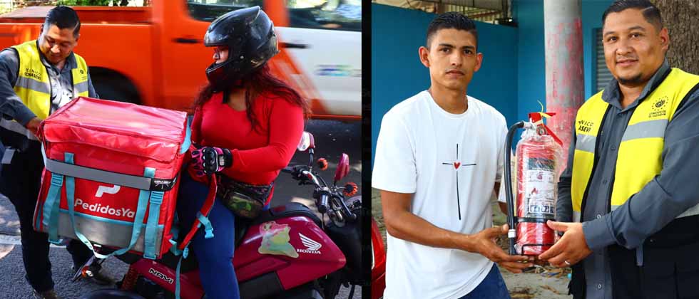 Regalan reflectivos y extintores a conductores en control vehicular