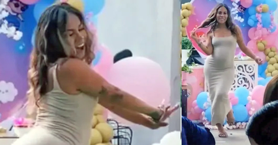 Futura mamá se viraliza tras protagonizar peculiar baile en revelación de genero