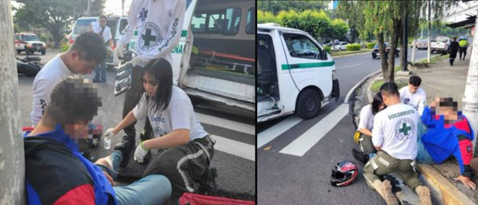 Motociclista sufre aparatosa caída y es atendido por socorristas