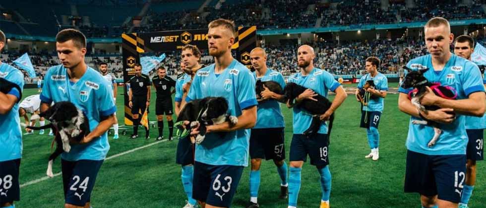 Equipo de fútbol se viraliza al salir a la cancha con perritos sin hogar