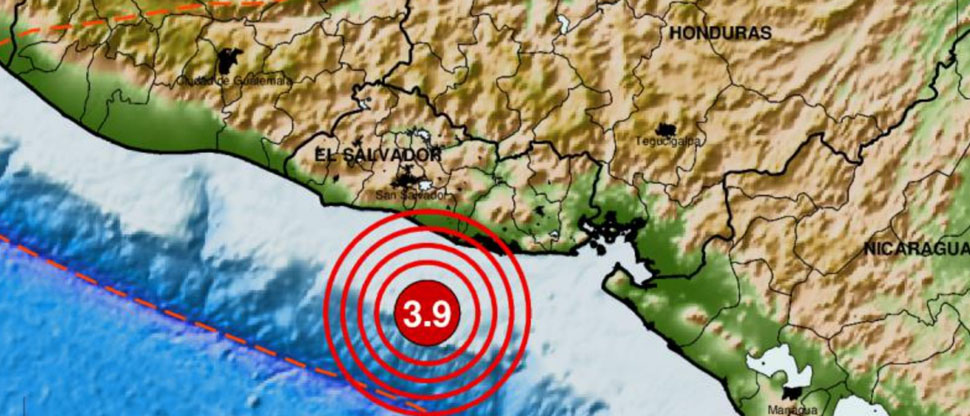 Sismo de 3.9 grados sacude parte de El Salvador, esta mañana