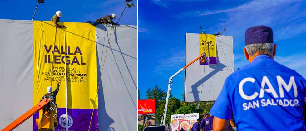 Retiran vallas publicitarias ilegales en San Salvador