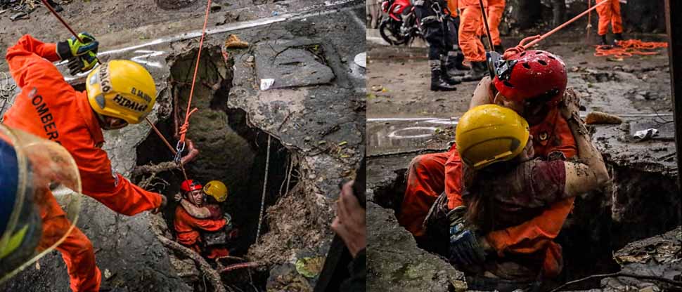 Bomberos rescatan a una mujer que cayó en una cárcava de Soyapango