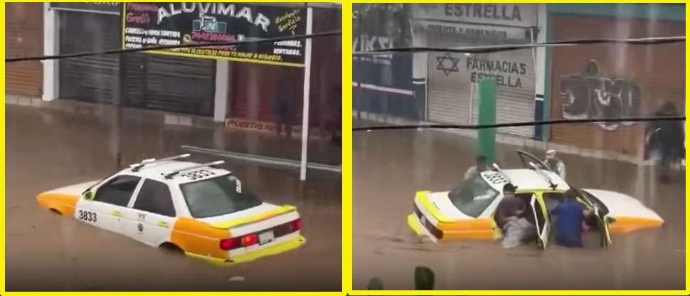 MÉXICO: Rescatan a conductor y pasajeros de taxi que eran arrastrados por las inundaciones en Acapulco