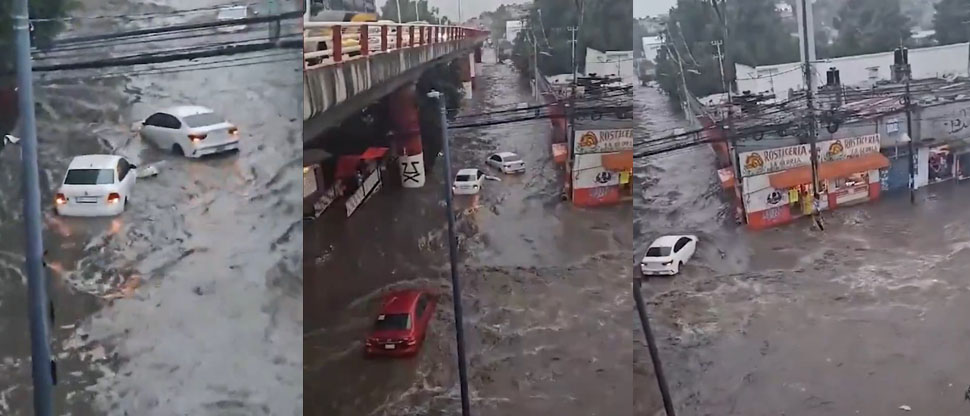 MÉXICO: Captan varios vehículos arrastrados por las inundaciones en el municipio de Tultitlán