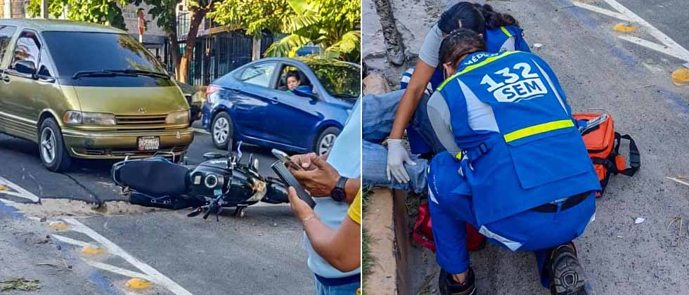 Motociclista de 19 años sufre fractura en una pierna tras impactar con un automóvil