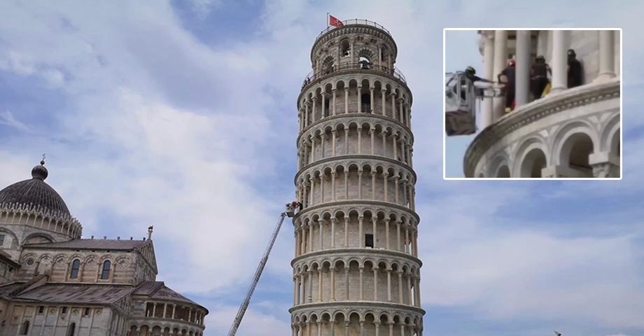 Rescatan a turista que quedó atrapado en el sexto piso de la Torre de Pisa, Italia