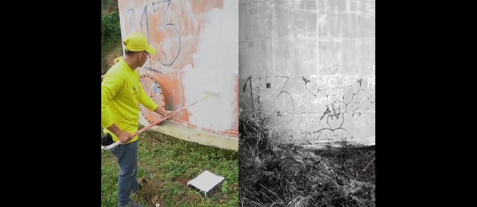 Reos eliminan grafiti de la MS en finca de San Salvador