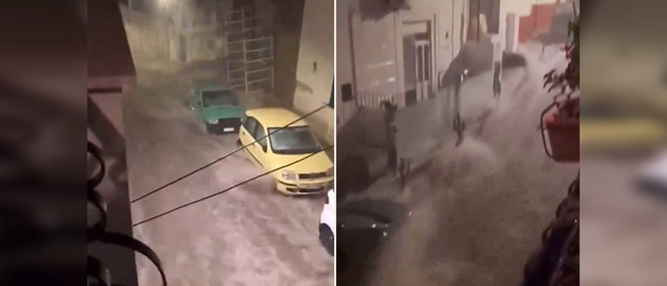 Italia: vehículos quedan atrapados por fuertes inundaciones en Nápoles