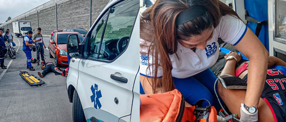 Motociclista y su acompañante resultan lesionados tras chocar con vehículo