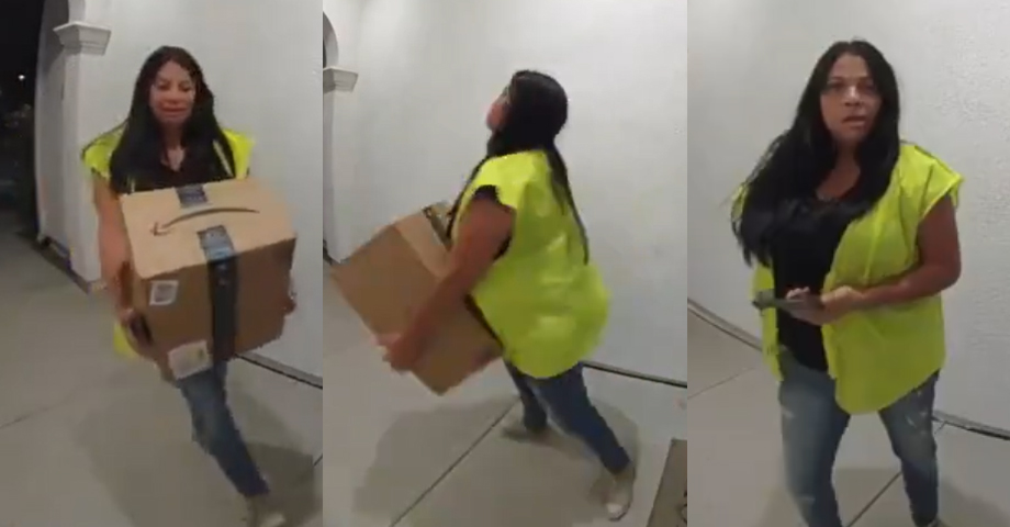 Pillan a repartidora de Amazon hurtando paquetes segundos después de confirmar su entrega