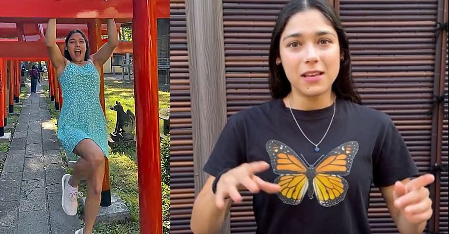 Le llueven críticas a gimnasta chilena por profanar una obra sagrada en Japón