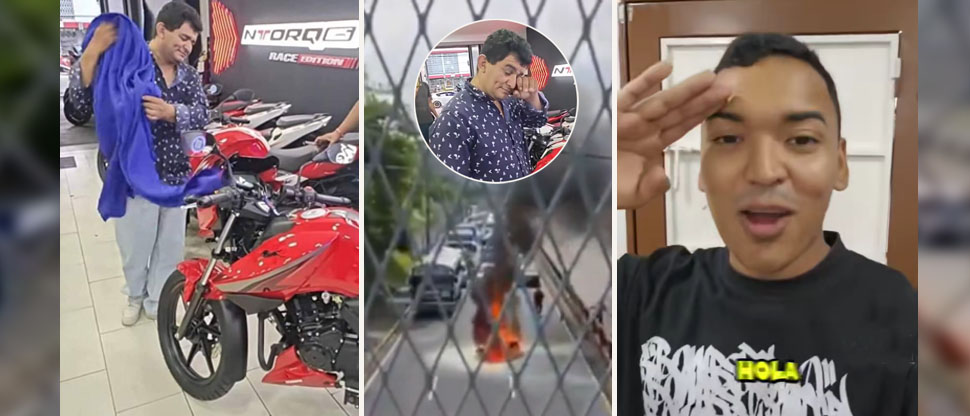 YouTuber Alfredo Larín regala motocicleta nueva a repartidor que perdió su moto tras incendio