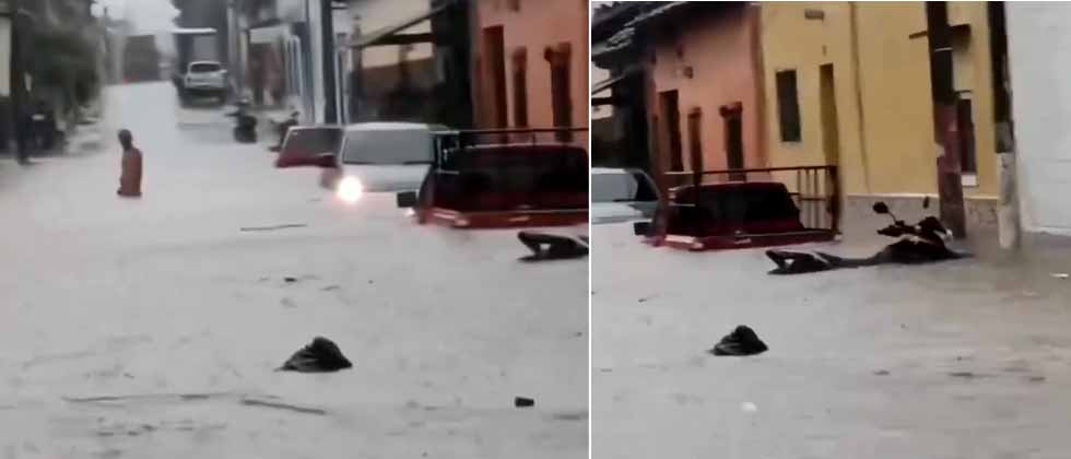 Intensas lluvias dejan calles inundadas en Chalchuapa, Santa Ana