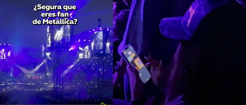Mujer se viraliza por ir a concierto de Metallica y se pone a jugar con su celular