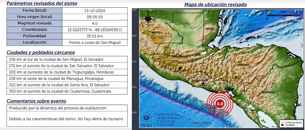 Sismo de 4.0 en la escala de Richter se deja sentir en el oriente del país