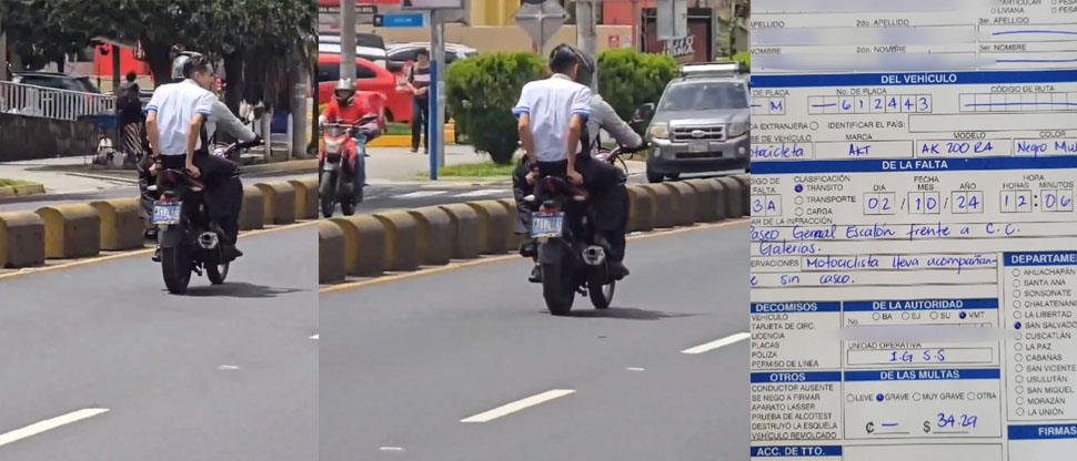 Sancionan a motociclista por llevar acompañante sin casco