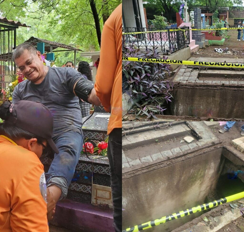 Hombre cae dentro de tumba en mal estado al visitar el cementerio de San Miguel