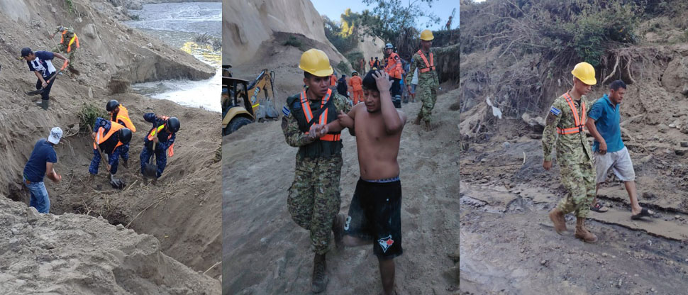 Elementos de la Fuerza Armada rescatan con vida a dos personas soterradas en San Pedro Perulapán