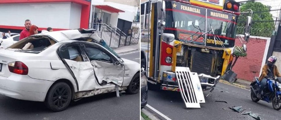 Vehículo choca contra autobús del transporte colectivo en Paseo General Escalón